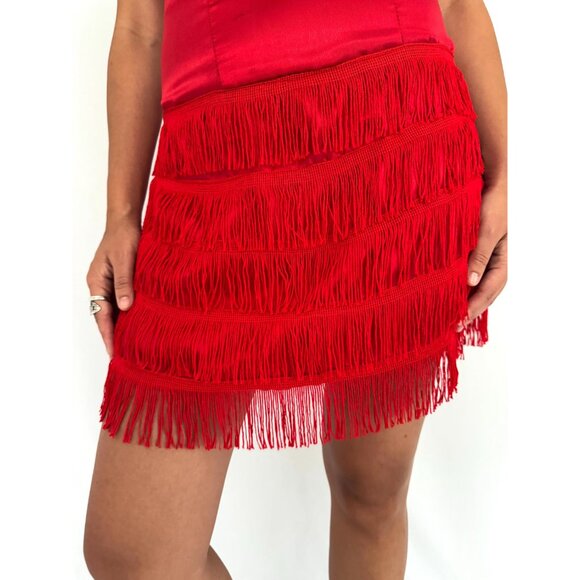 1920s style 60s vintage red flapper silky fringed trim dance costume party dress - Picture 7 of 9